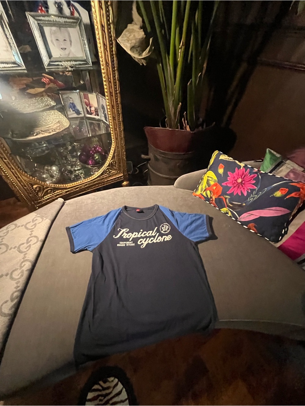 Diesel Navy and Bright Blue Short Sleeve Tee - Tropical Cyclone Print
